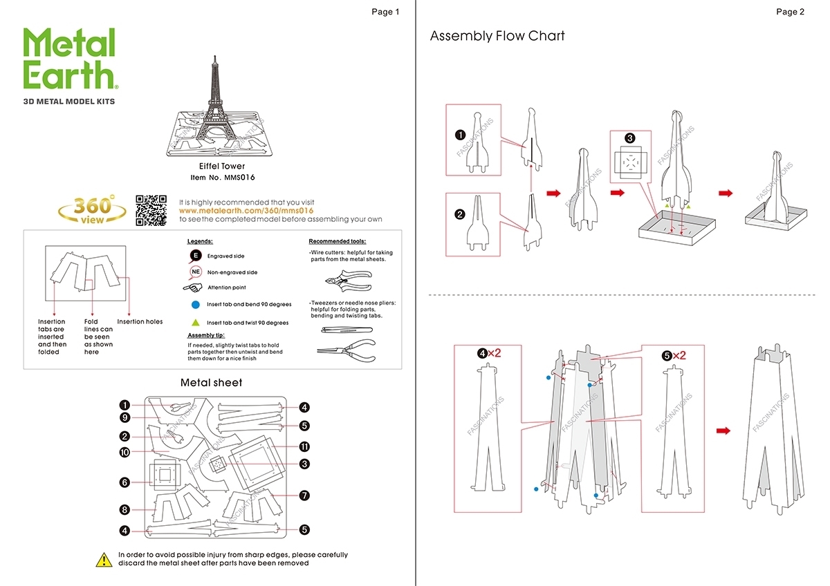 Fascinations Metal Earth Paris Eifel Tower 3D Steel Model Kit 