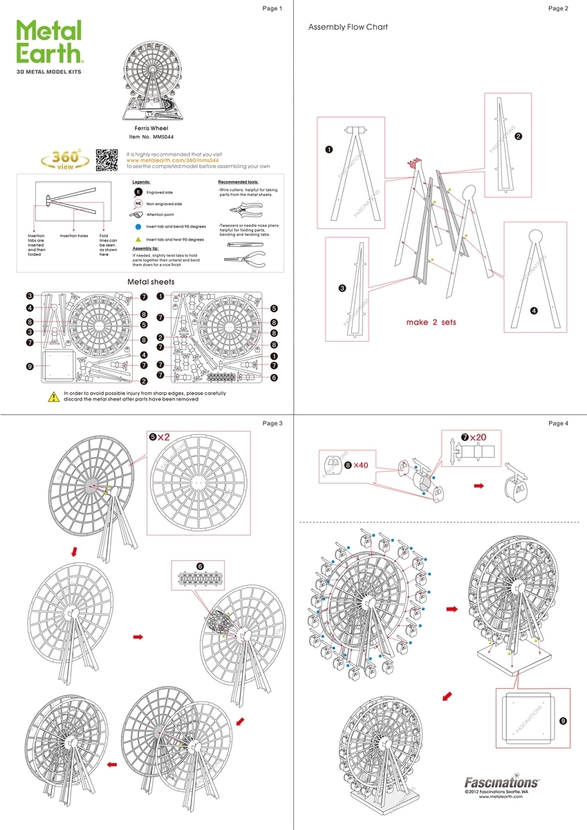 Fascinations MMS044 Metal Earth 3d Model Kit Ferris Wheel for sale online 